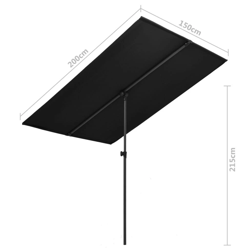 Sodo skėtis nuo saulės su aliuminio stulpu, juodas, 2x1,5m