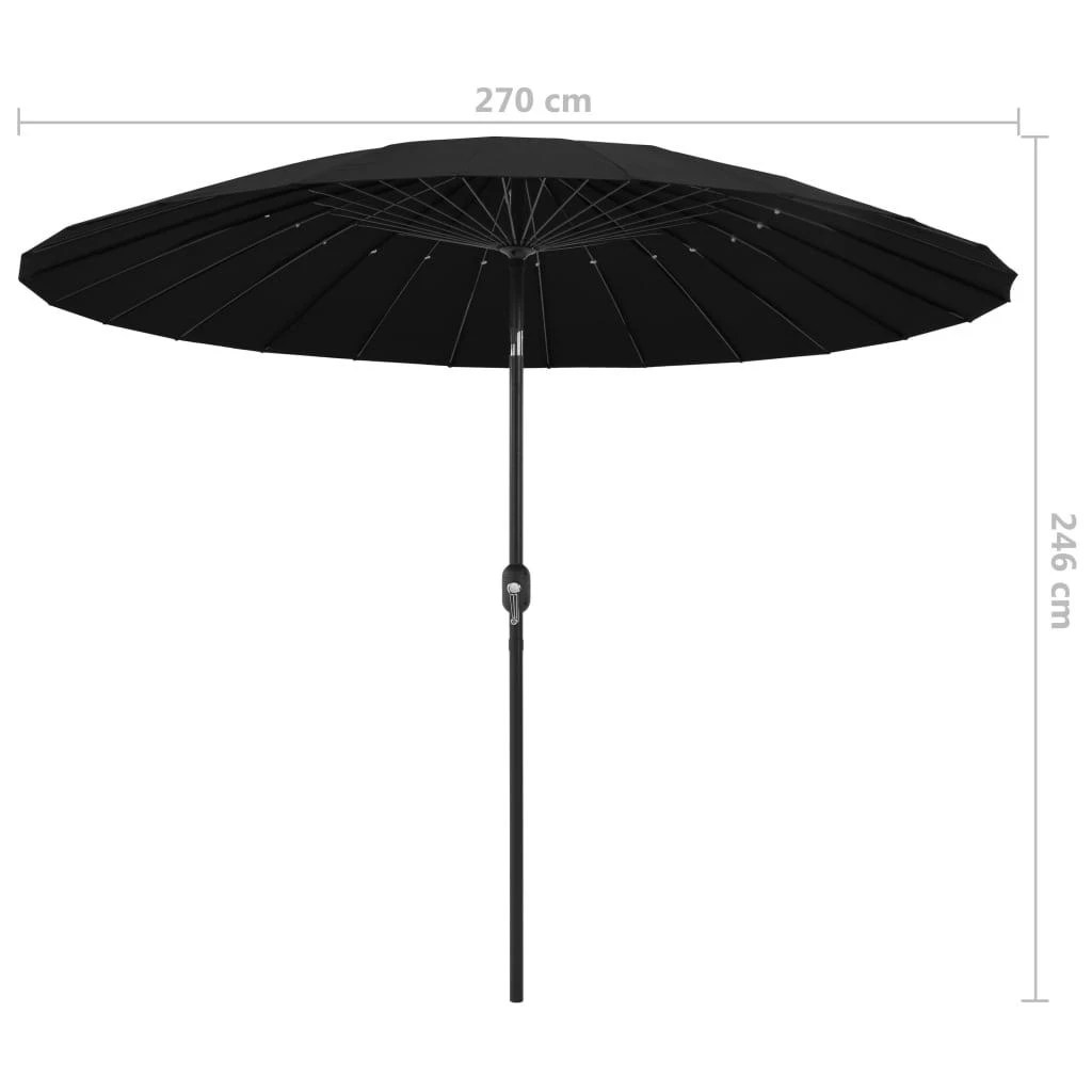 Lauko skėtis nuo saulės su aliuminio stulpu, juodas, 270cm