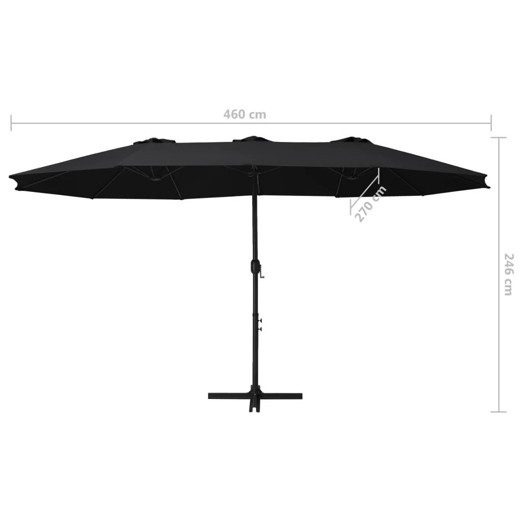 Lauko skėtis nuo saulės su aliuminio stulpu, juodas, 460x270cm