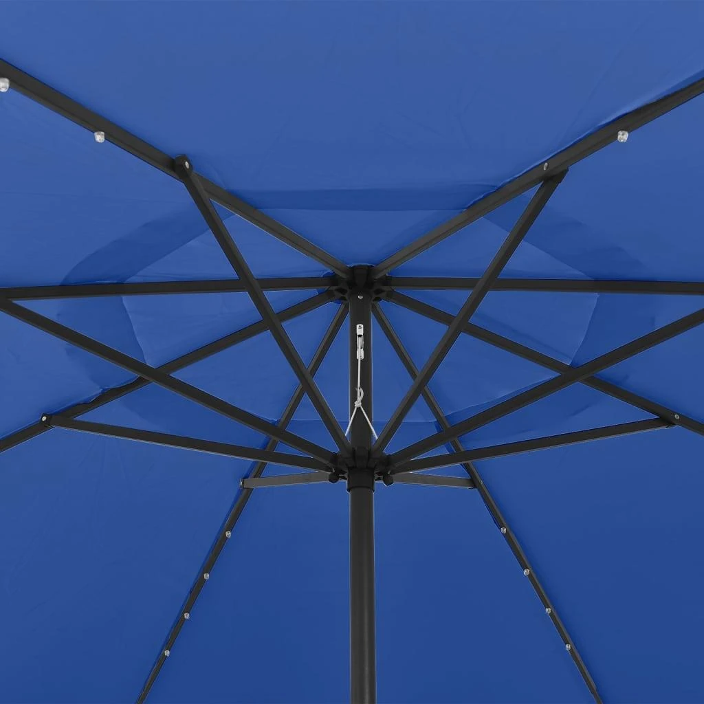Lauko skėtis su LED ir metaliniu stulpu, mėlynas, 400cm