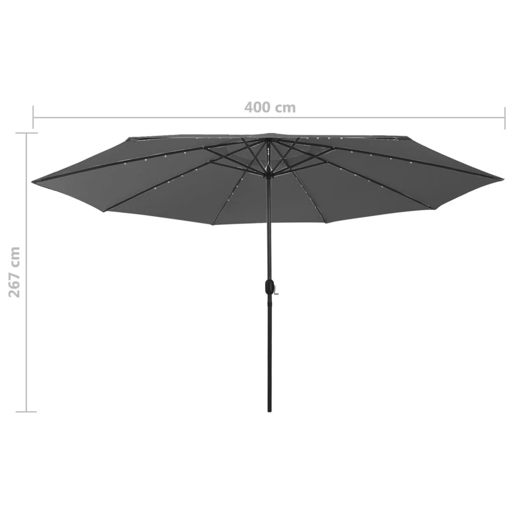 Sodo skėtis nuo saulės su LED lemputėmis, antracito, 400cm