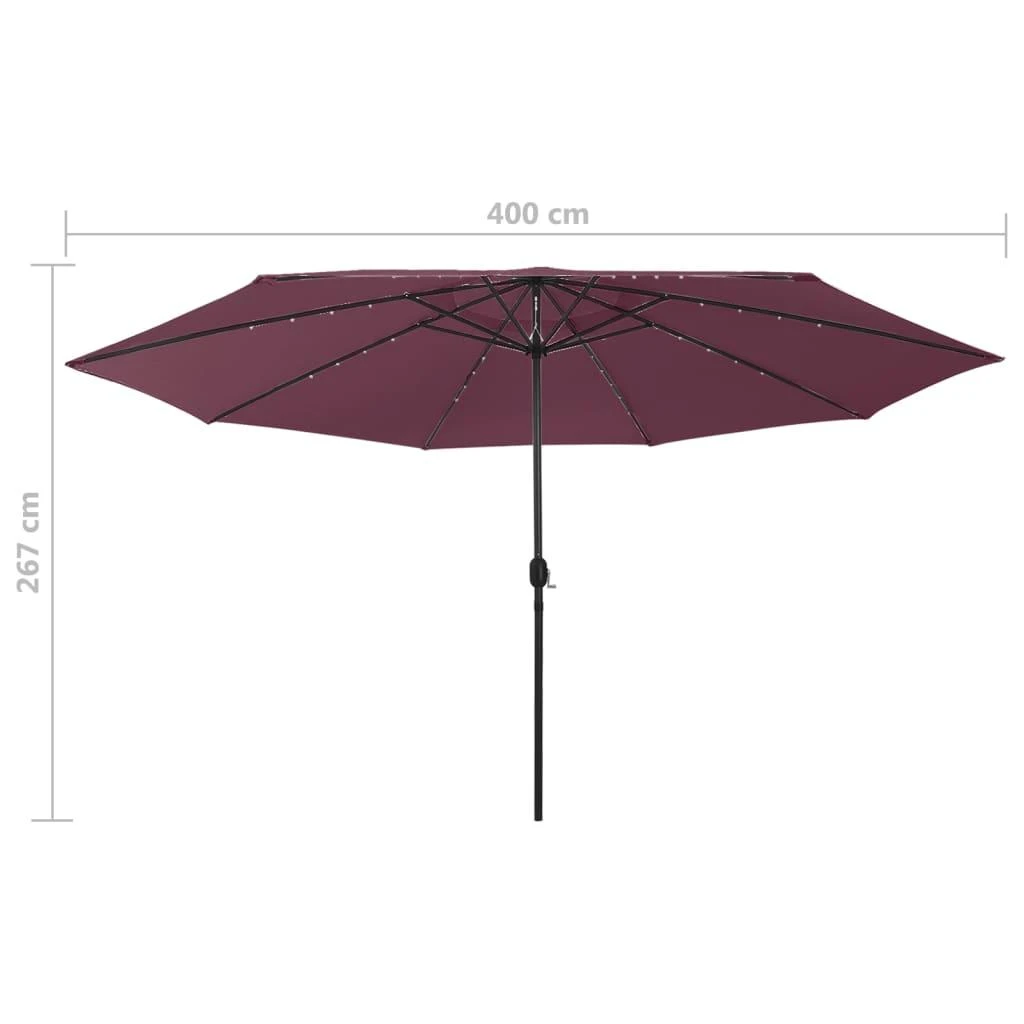 Sodo skėtis nuo saulės su LED lemputėmis, raudonas, 400cm