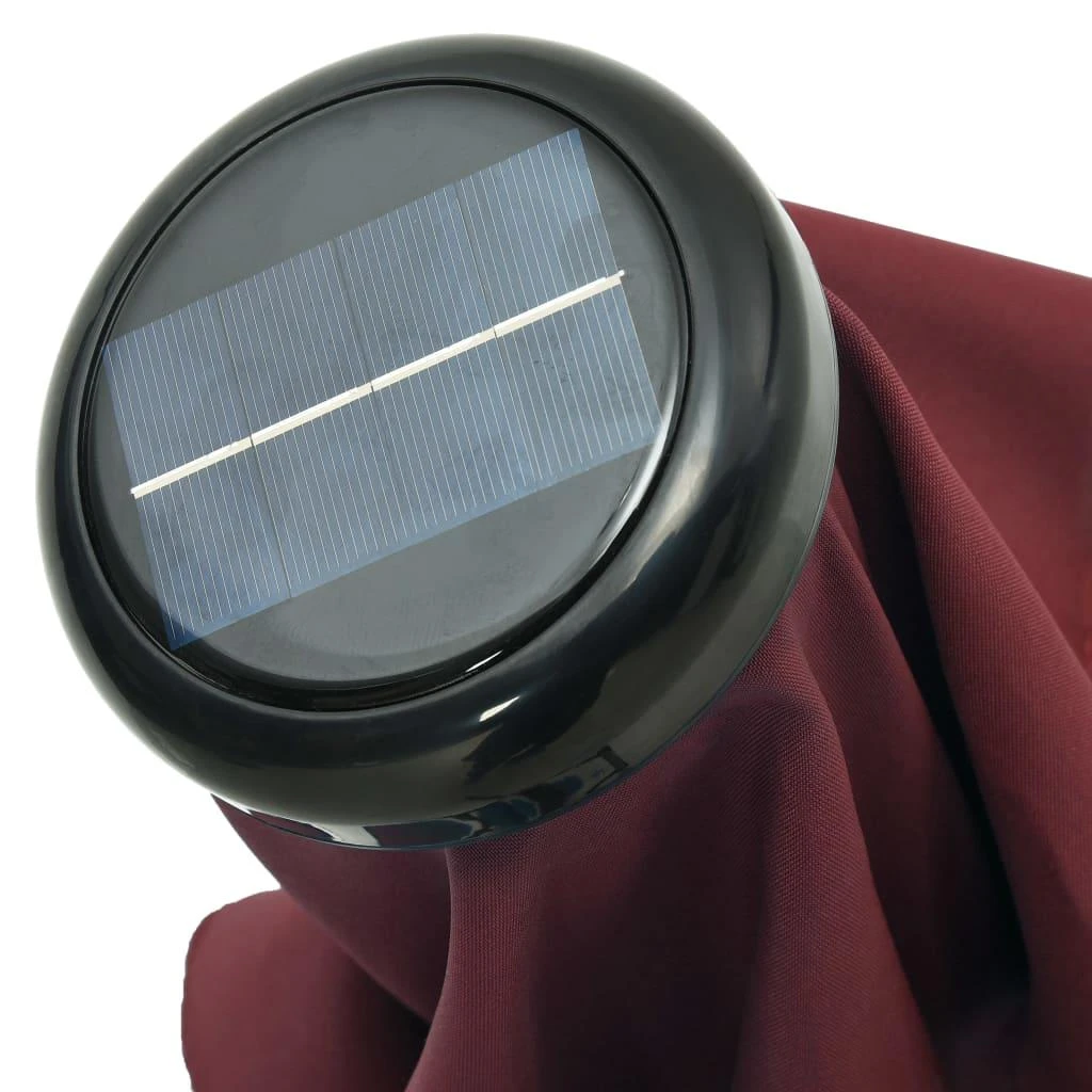 Sodo skėtis su LED ir plieniniu stulpu, tamsiai raudonas, 300cm