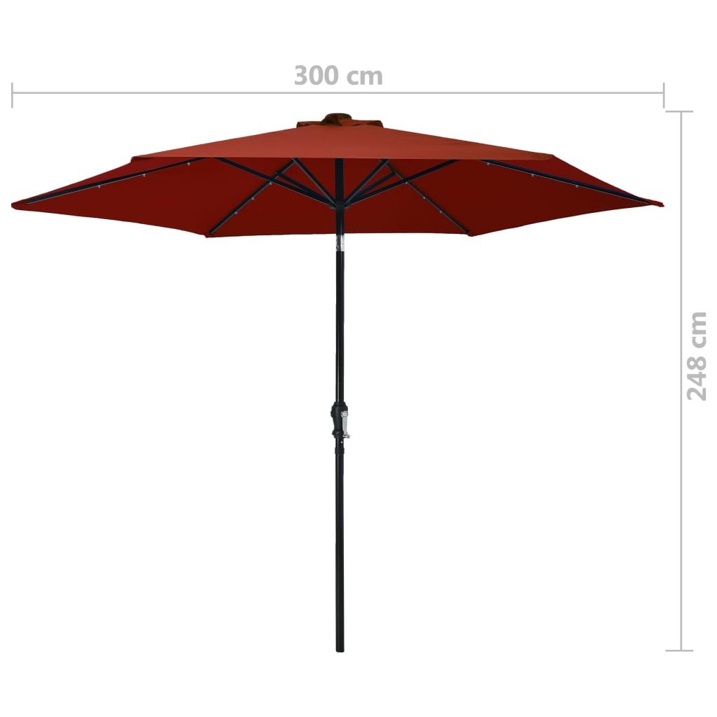 Sodo skėtis su LED ir plieniniu stulpu, terakota, 300cm