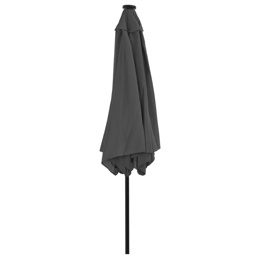 Lauko skėtis su LED ir plieniniu stulpu, antracito, 300cm