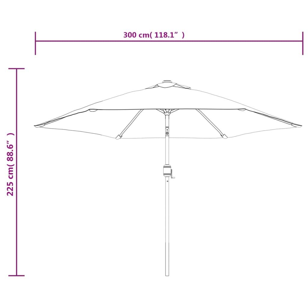 Lauko skėtis su LED ir plieniniu stulpu, antracito, 300cm