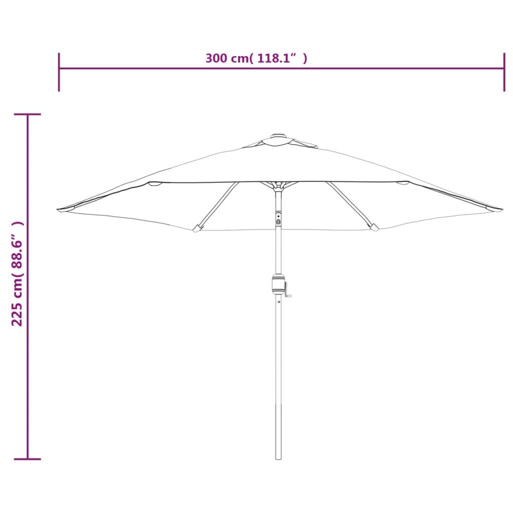 Lauko skėtis su LED ir plieniniu stulpu, taupe, 300cm