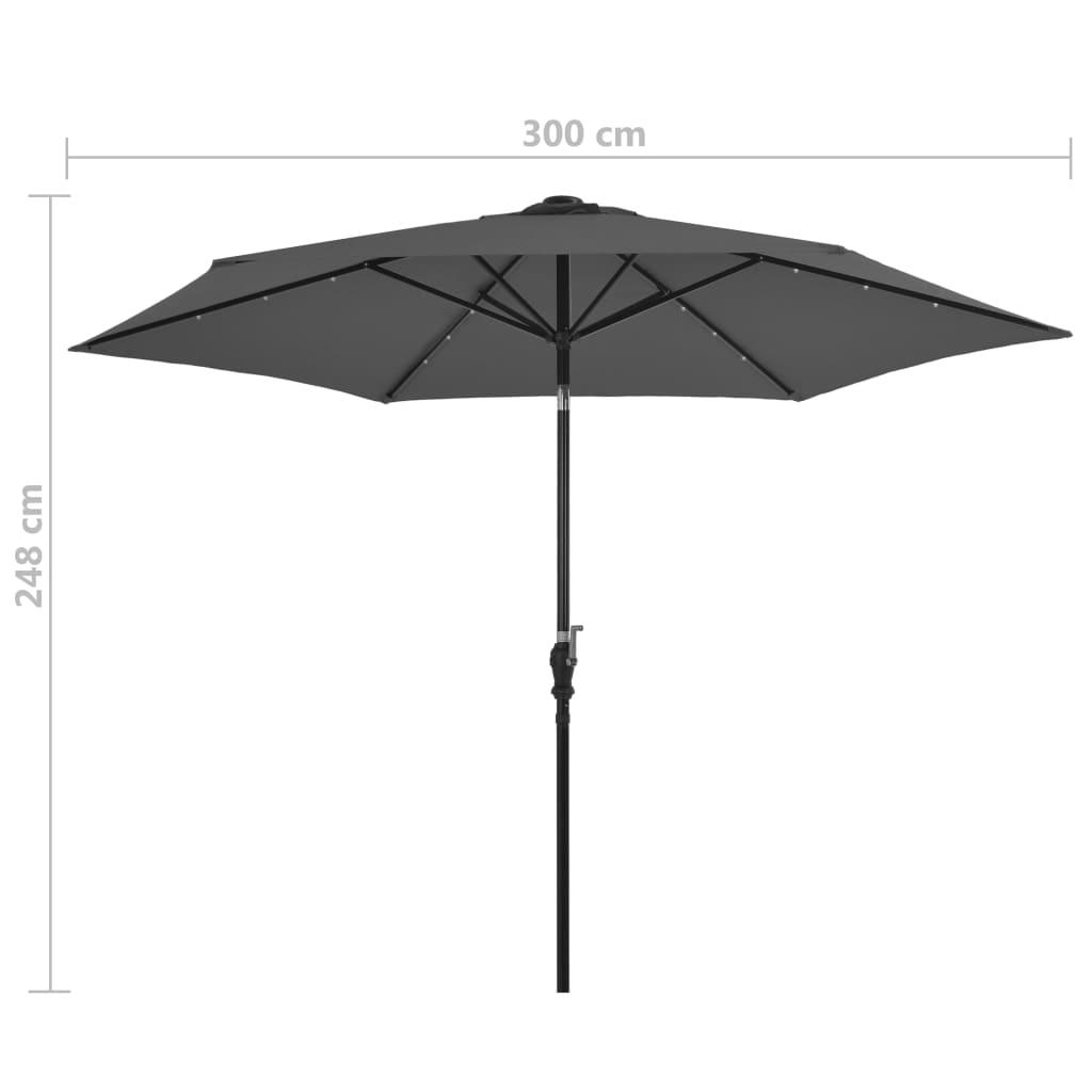 Lauko skėtis su LED ir plieniniu stulpu, antracito, 300cm