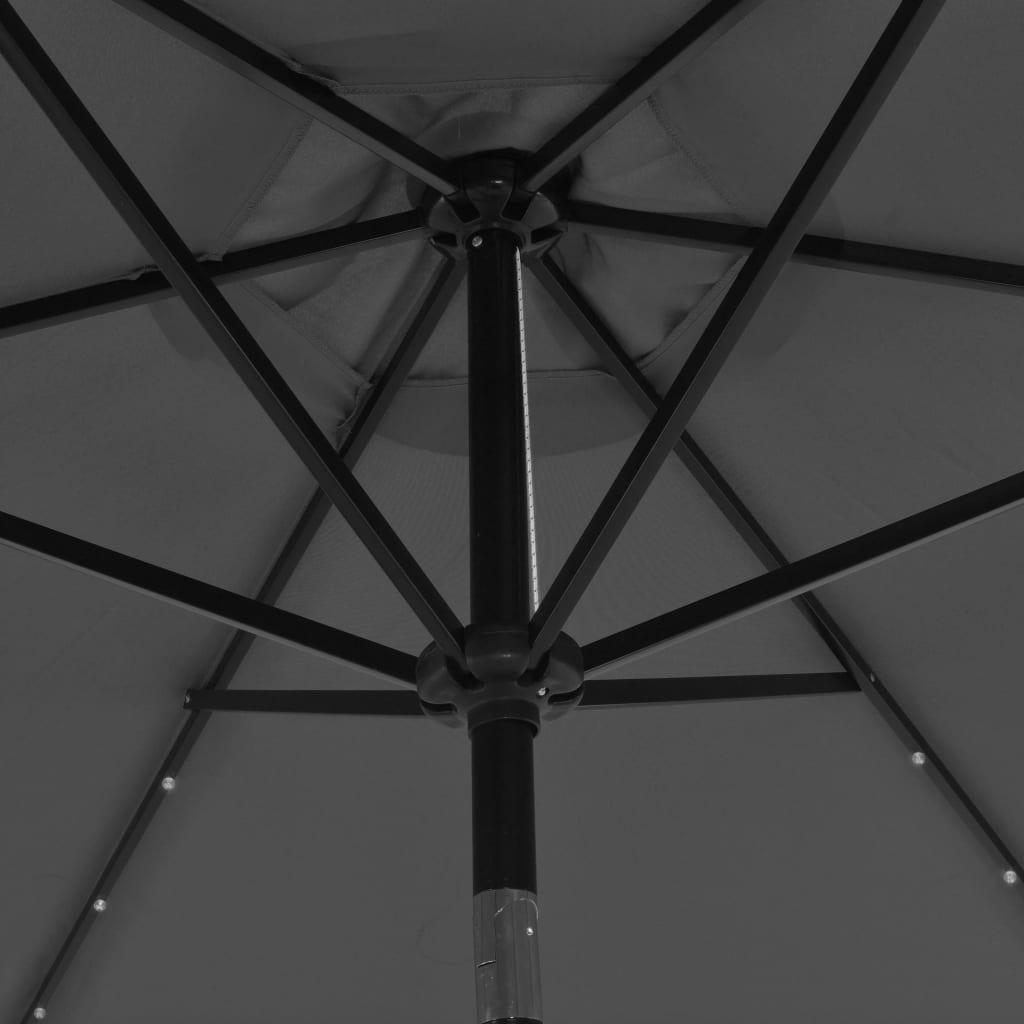 Lauko skėtis su LED ir plieniniu stulpu, antracito, 300cm