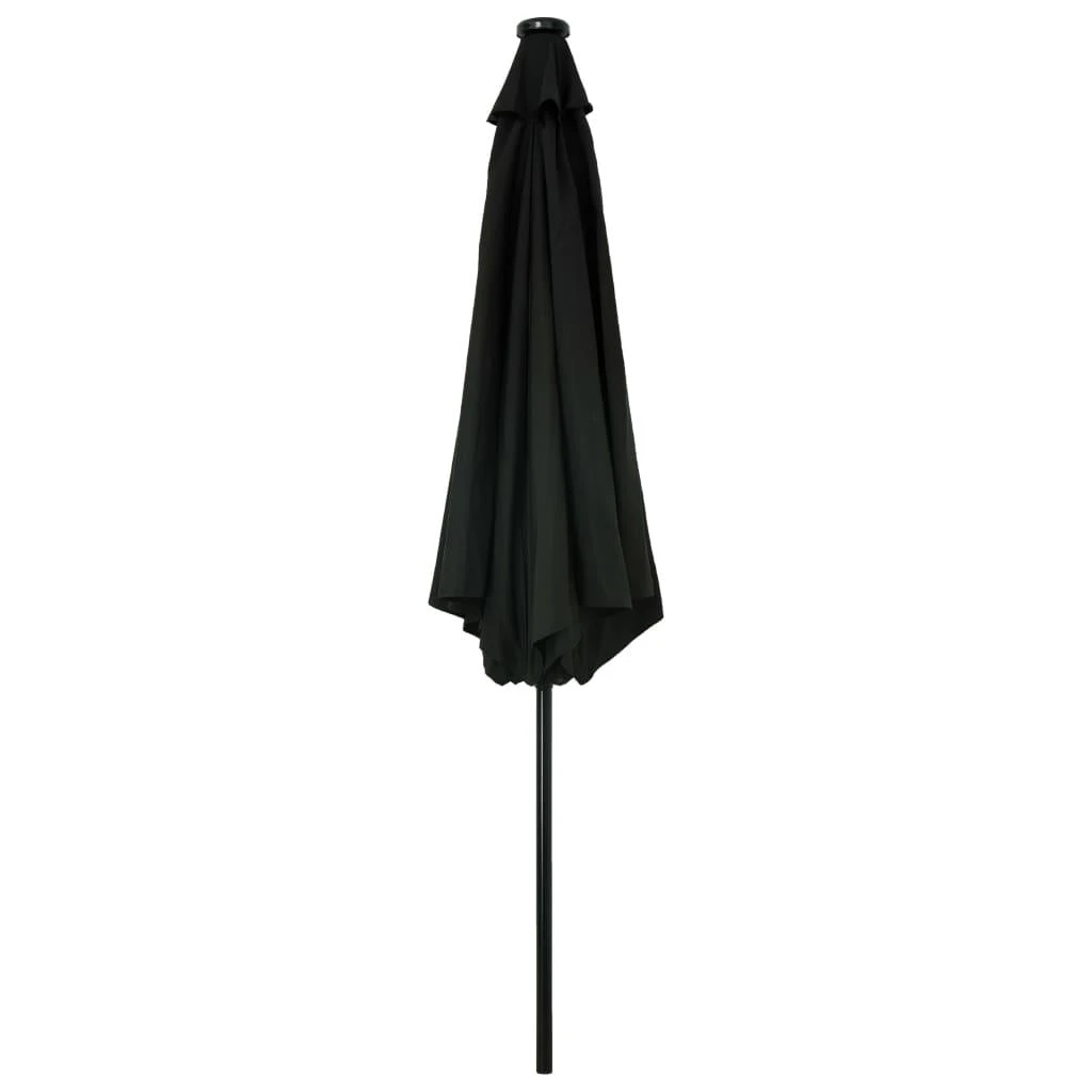 Lauko skėtis su LED ir plieniniu stulpu, juodas, 300cm