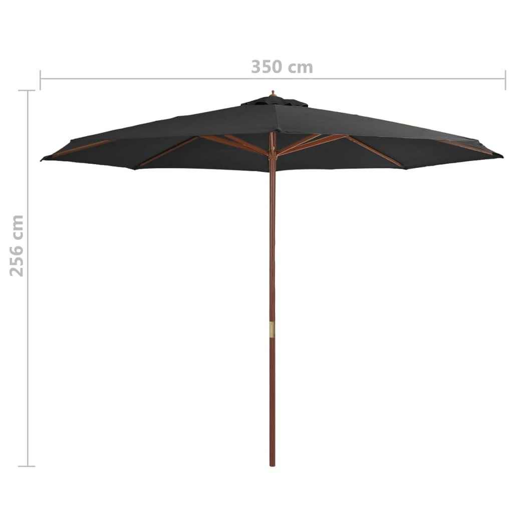 Lauko skėtis su mediniu stulpu, antracito spalvos, 350cm