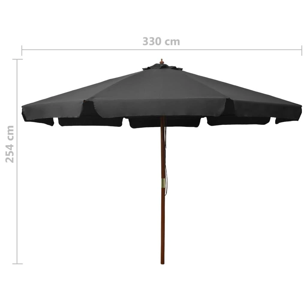 Lauko skėtis nuo saulės su mediniu stulpu, antracito, 330cm