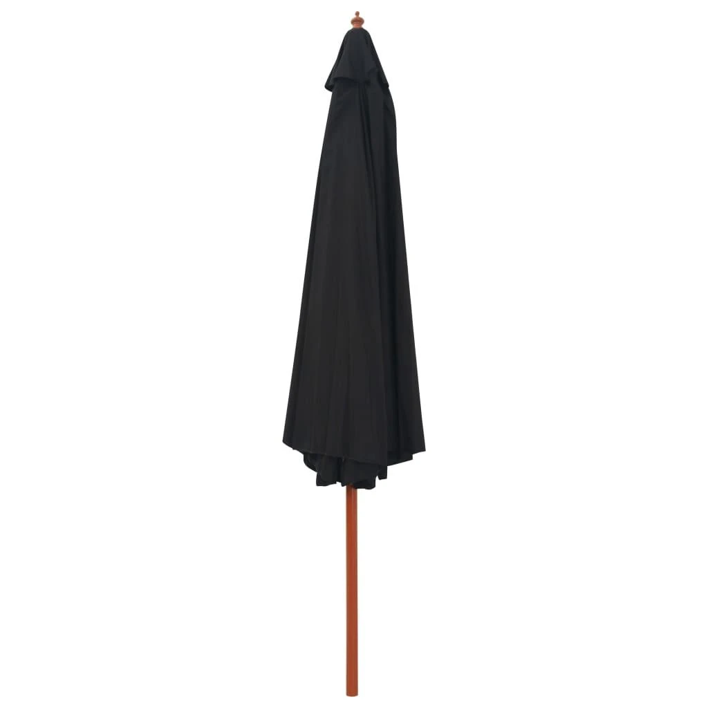 Lauko skėtis nuo saulės su mediniu stulpu, juodas, 350cm