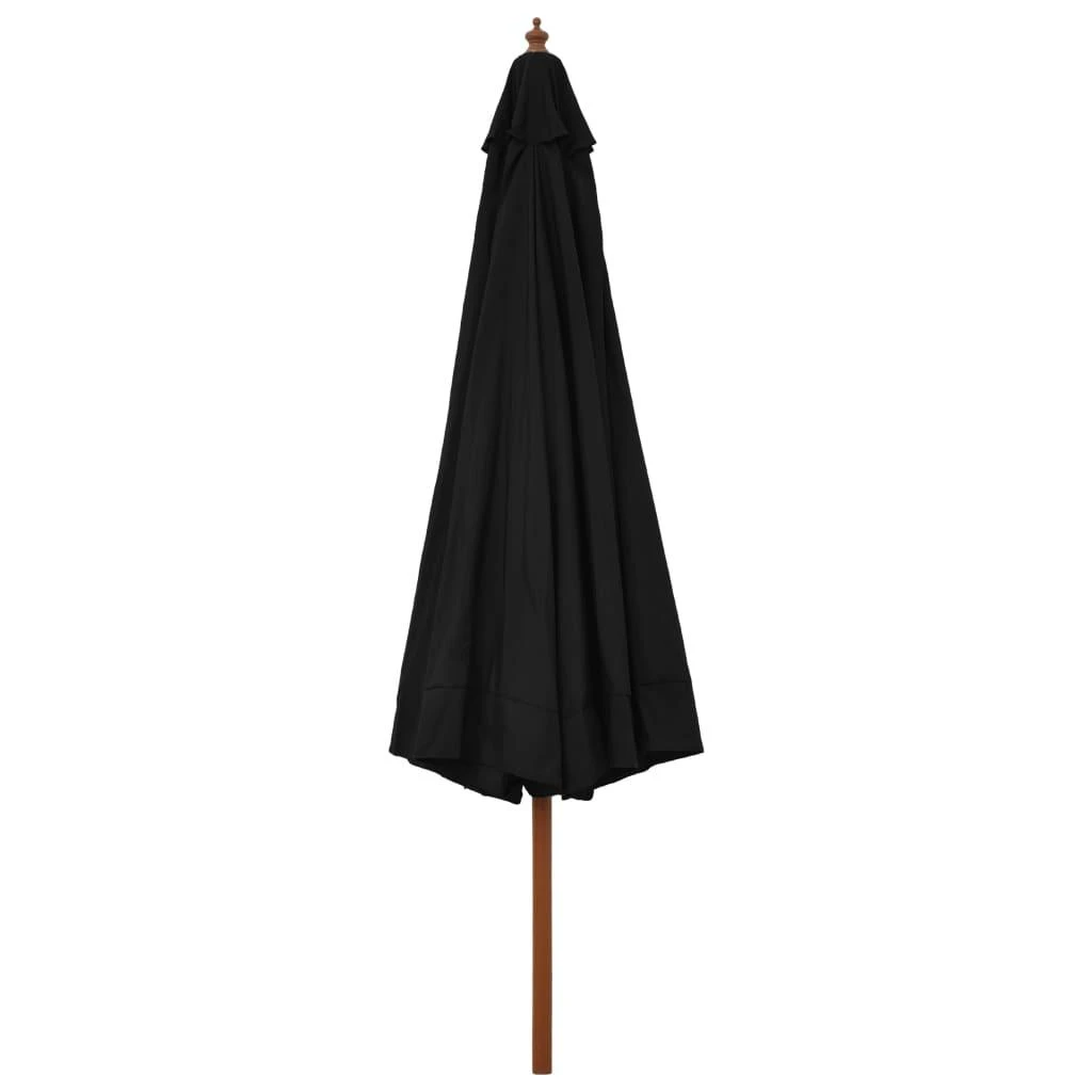 Lauko skėtis nuo saulės su mediniu stulpu, juodas, 330cm