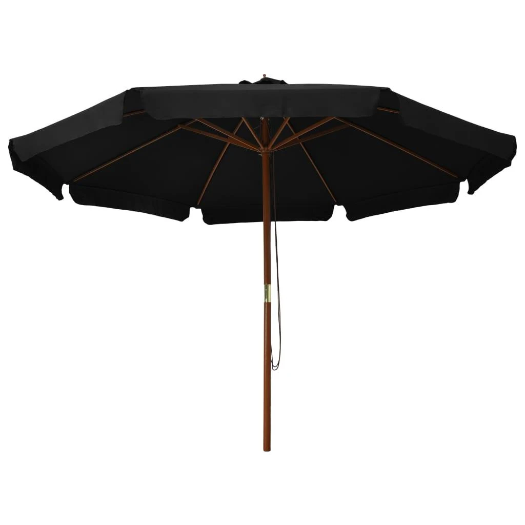 Lauko skėtis nuo saulės su mediniu stulpu, juodas, 330cm