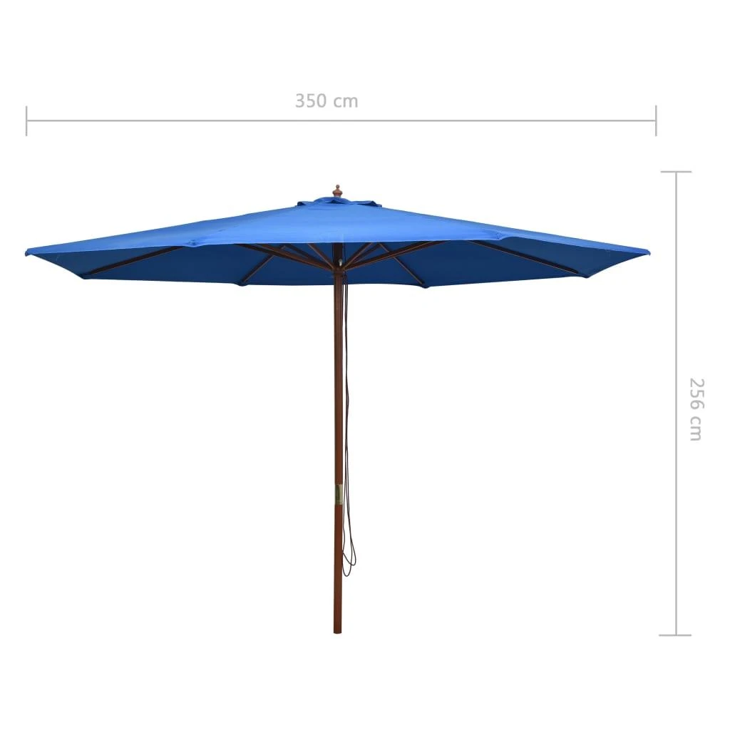 Lauko skėtis nuo saulės su mediniu stulpu, mėlynas, 350cm