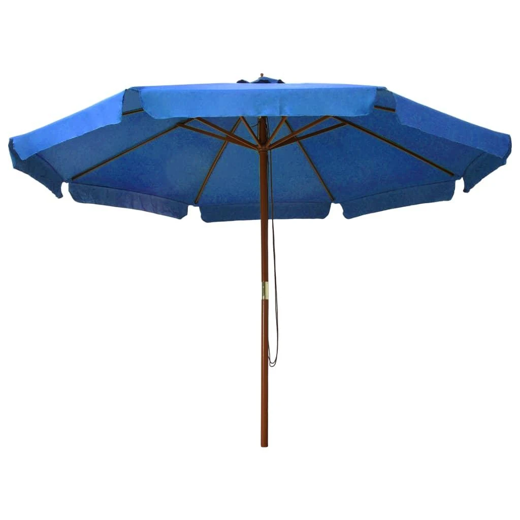 Lauko skėtis nuo saulės su mediniu stulpu, mėlynas, 330cm
