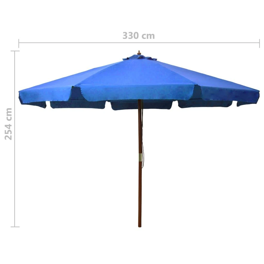 Lauko skėtis nuo saulės su mediniu stulpu, mėlynas, 330cm