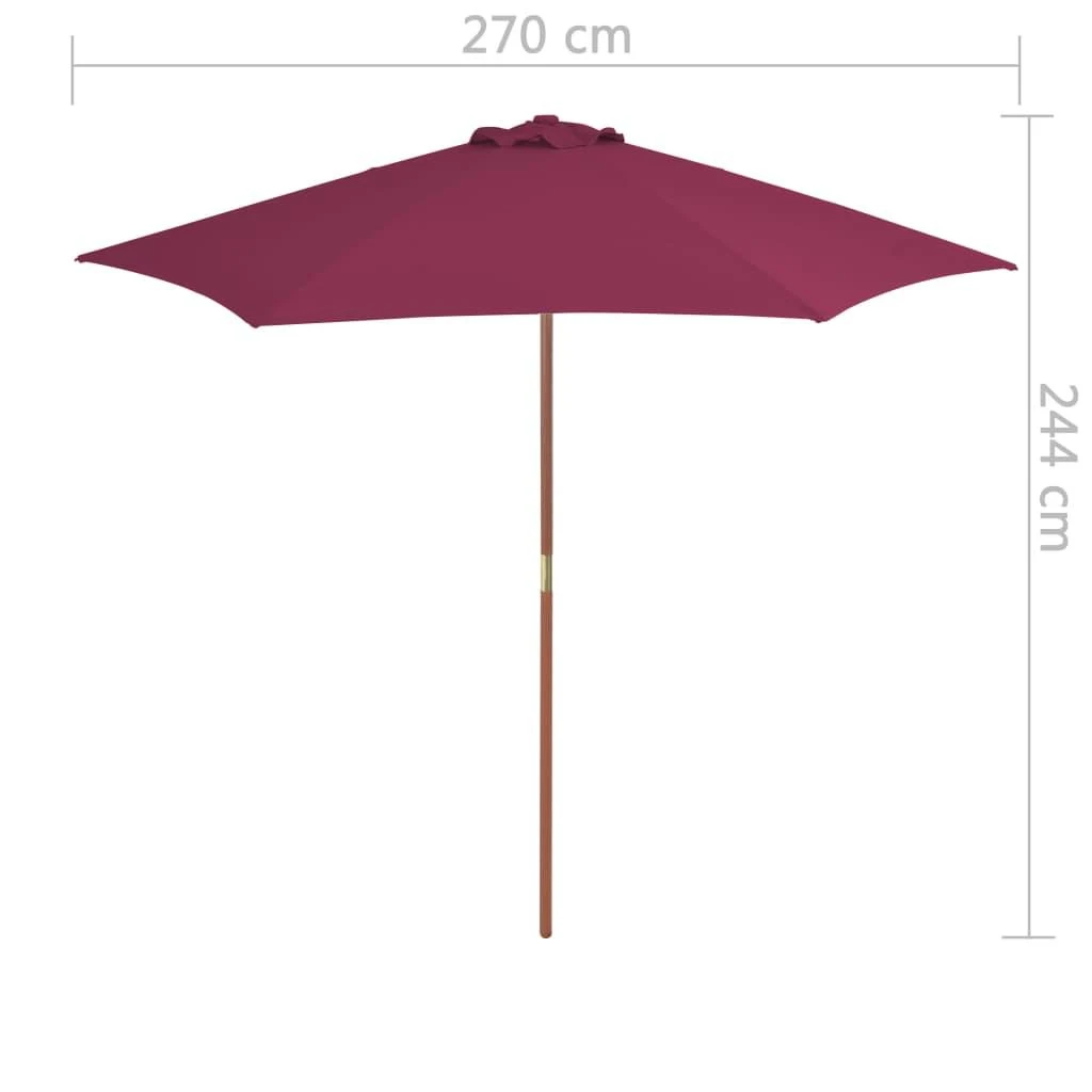 Lauko skėtis nuo saulės su mediniu stulpu, raudonas, 270cm