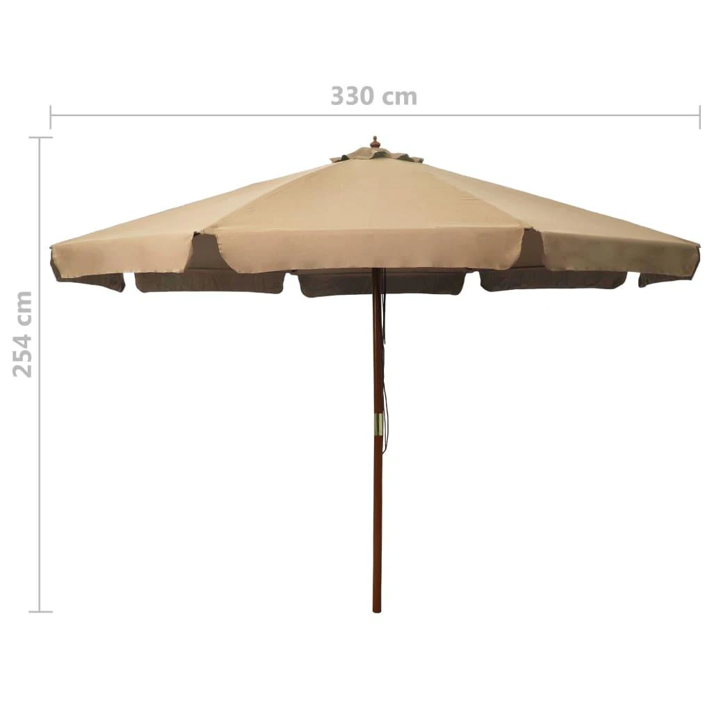 Lauko skėtis nuo saulės su mediniu stulpu, taupe spalvos, 330cm