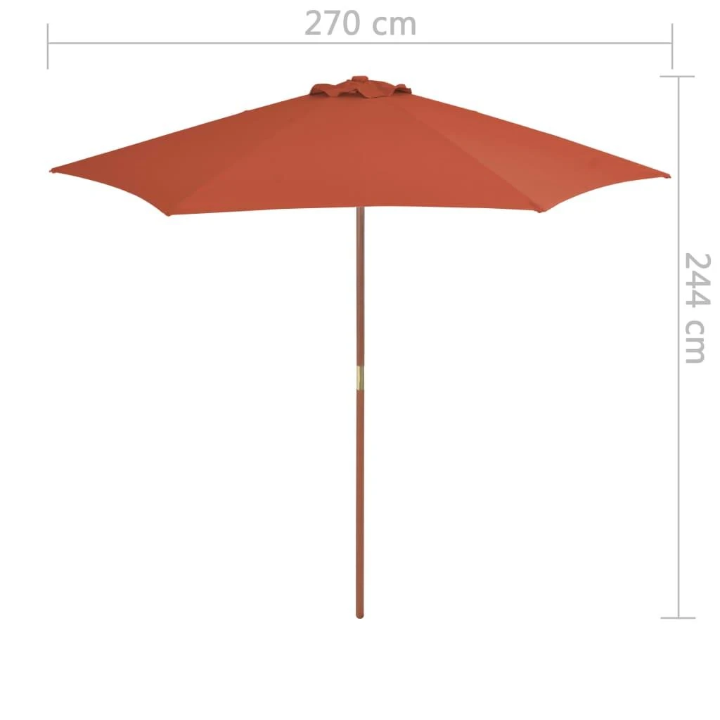 Lauko skėtis nuo saulės su mediniu stulpu, terakota, 270cm