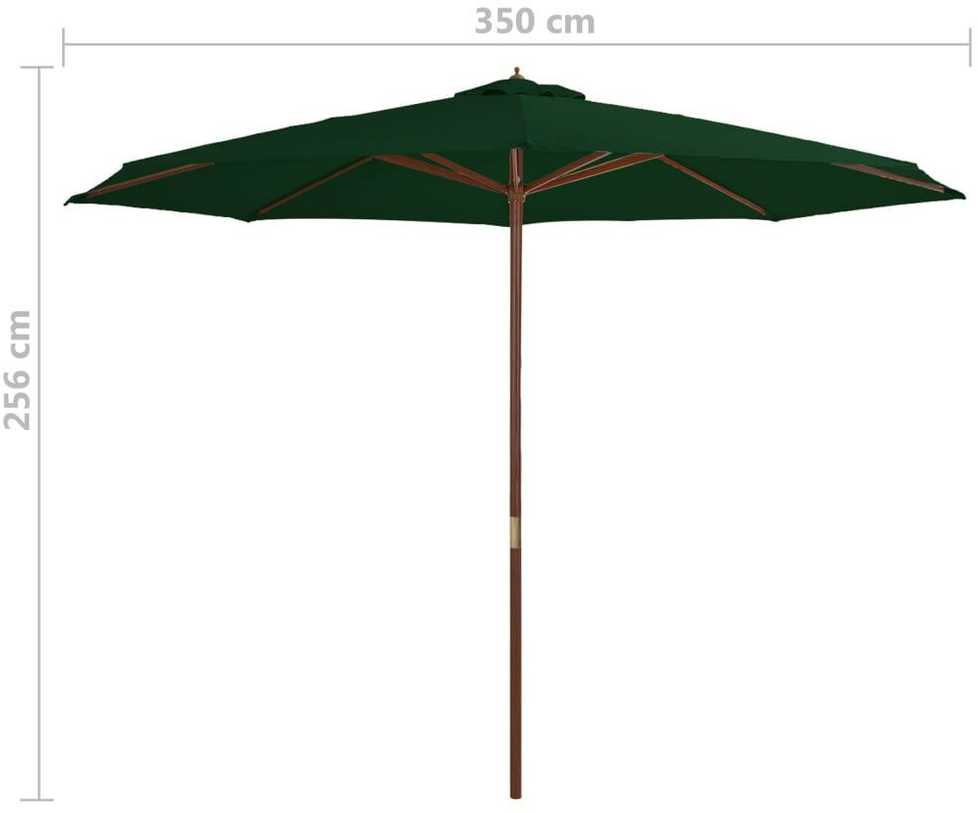 Lauko skėtis su mediniu stulpu, žalios spalvos, 350 cm