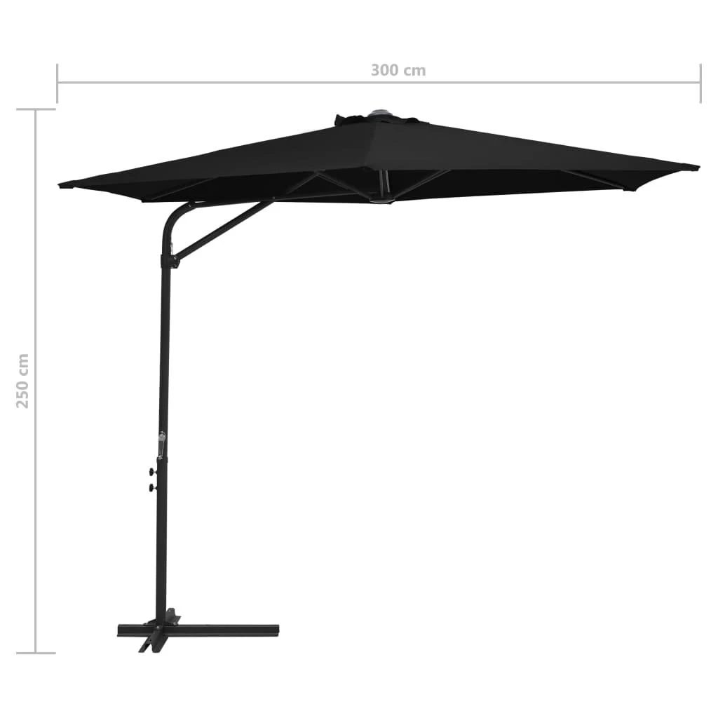 Sodo skėtis nuo saulės su plieniniu stulpu, juodas, 300cm