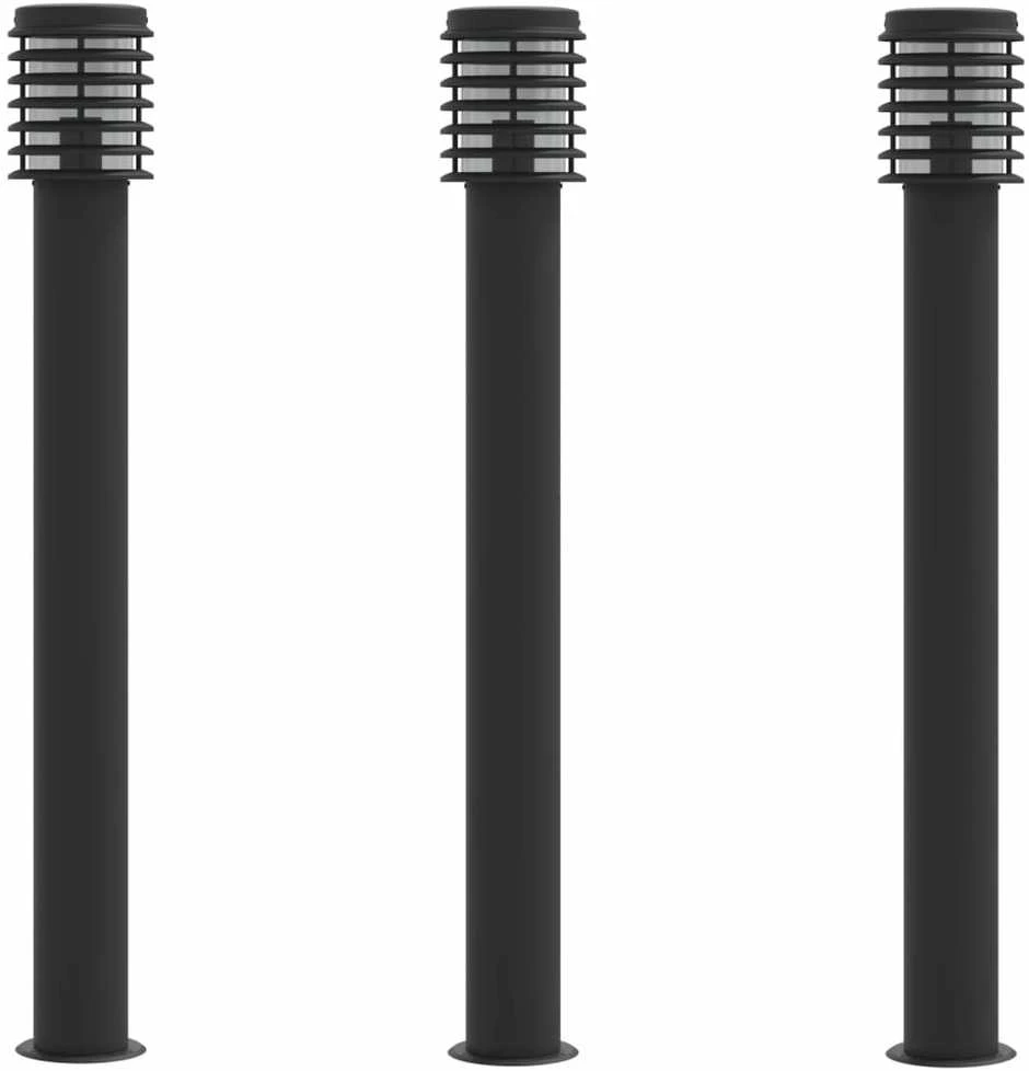 Lauko šviestuvai, 3vnt., juodi, 110cm, nerūdijantis plienas
