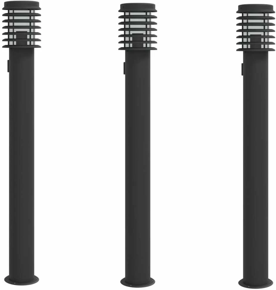 Lauko šviestuvai su išvedimu, 3vnt., juodi, 110cm, plienas