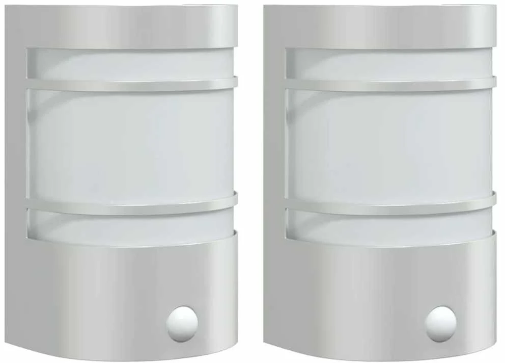 Lauko šviestuvai su jutikliais, 2vnt., sidabriniai, plienas