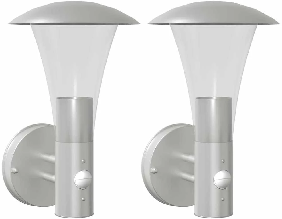 Lauko šviestuvai su jutikliais, 2vnt., sidabriniai, plienas