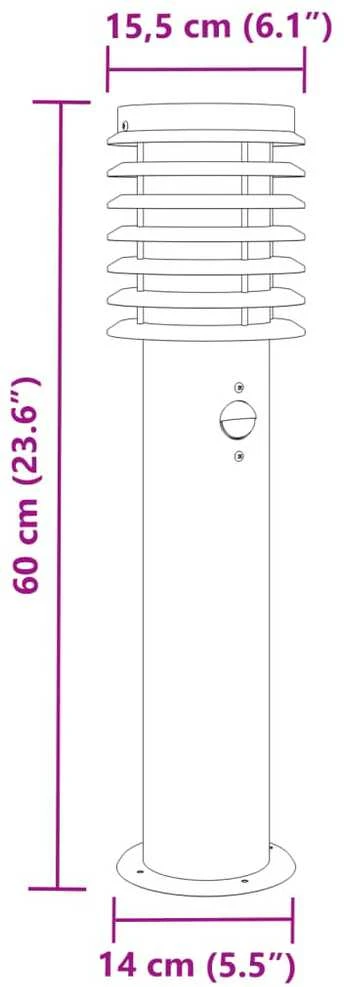 Lauko šviestuvai su jutikliu, 3vnt., sidabriniai, 60cm, plienas