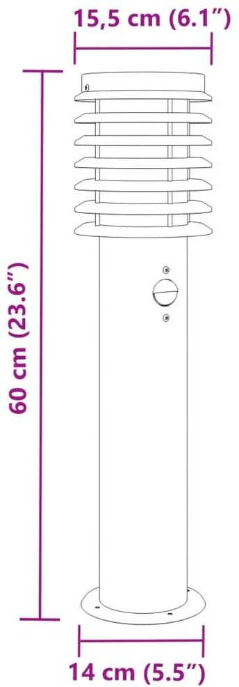 Lauko šviestuvai su jutikliu, sidabrinis, 60cm, plienas