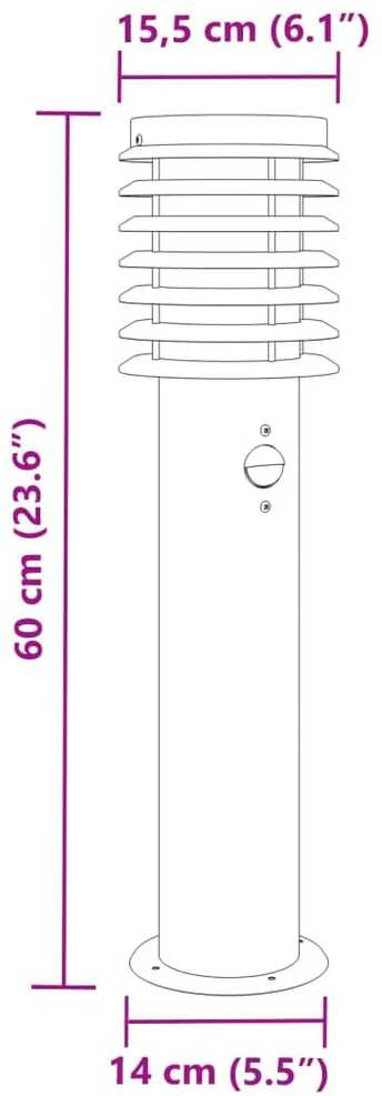 Lauko šviestuvas su jutikliu, juodas, 60cm, plienas