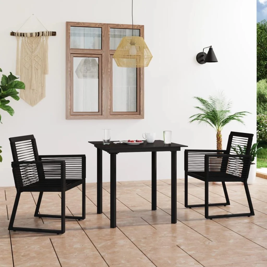 Lauko baldų komplektas Lauko valgomojo baldų komplektas, 3 dalių, juodas, PVC ratanas
