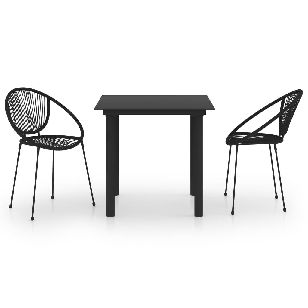 Lauko baldų komplektas Lauko valgomojo baldų komplektas, 3 dalių, juodas, PVC ratanas