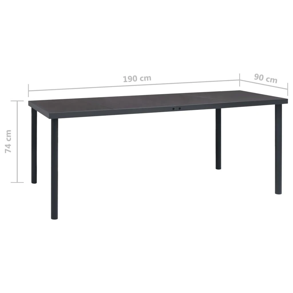 Lauko valgomojo stalas, antracito, 190x90x74cm, plienas