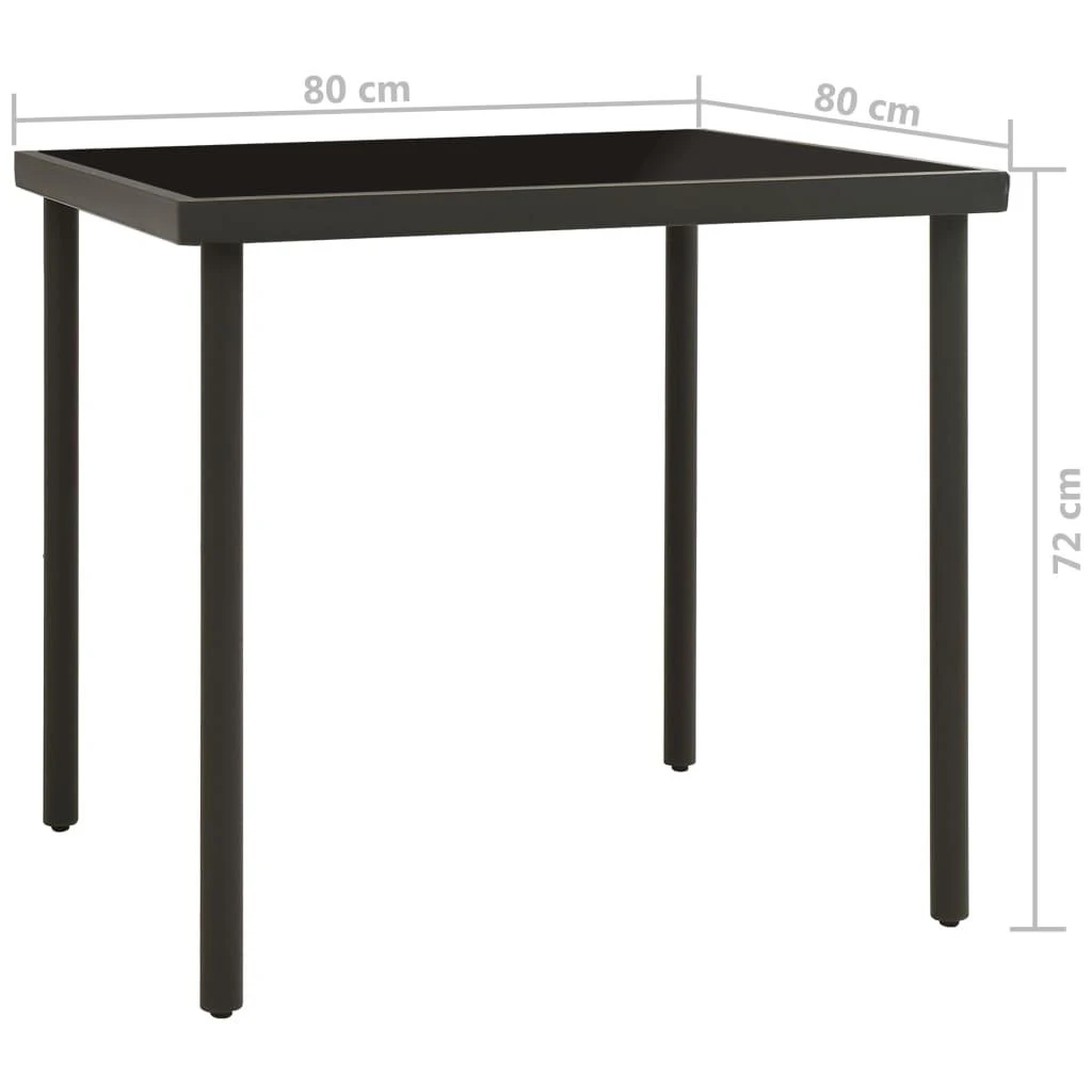 Lauko valgomojo stalas, antracito, 80x80x72cm, stiklas/plienas