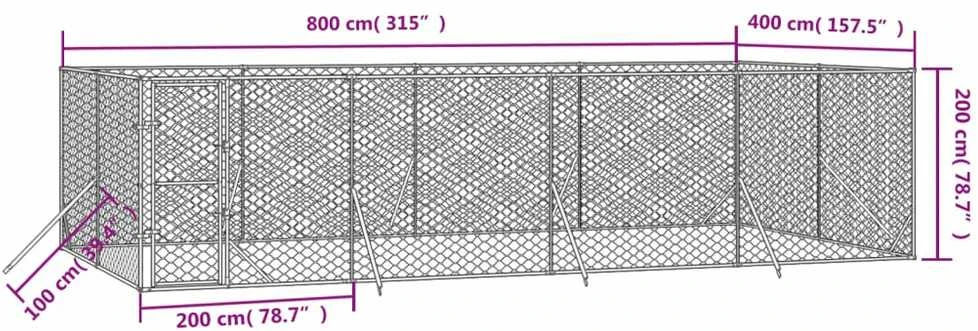 Lauko voljeras šunims, sidabrinis, 8x4x2m, plienas