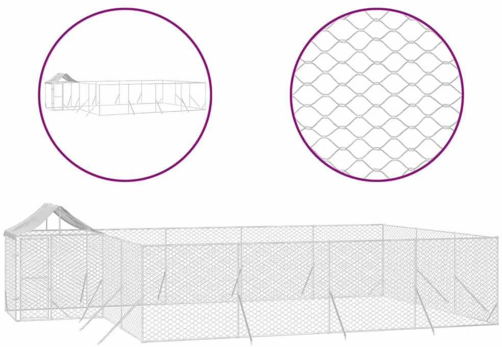 Lauko voljeras šunims su stogu, sidabrinis, 10x6x2,5m, plienas