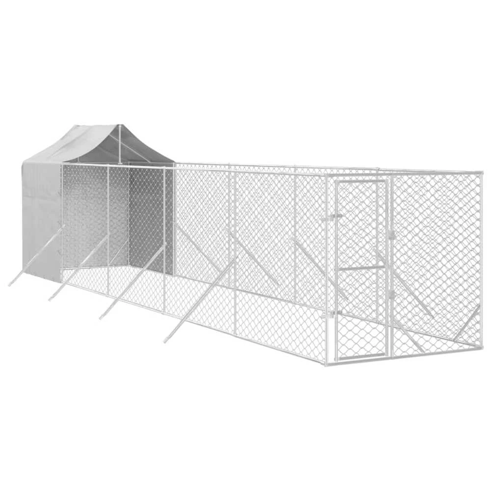 Lauko voljeras šunims su stogu, sidabrinis, 2x10x2,5m, plienas