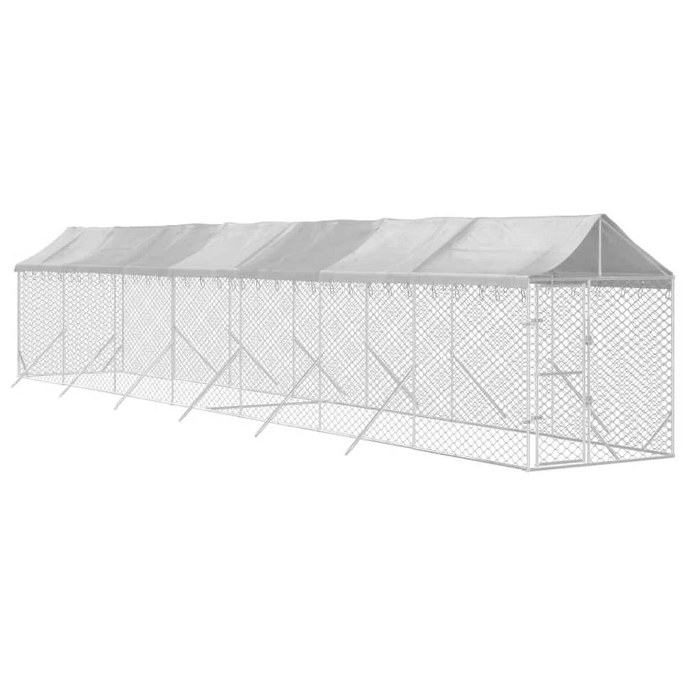 Lauko voljeras šunims su stogu, sidabrinis, 2x14x2,5m, plienas