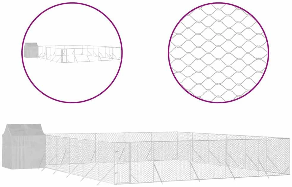 Lauko voljeras šunims su stogu, sidabrinis, 12x12x2,5m, plienas