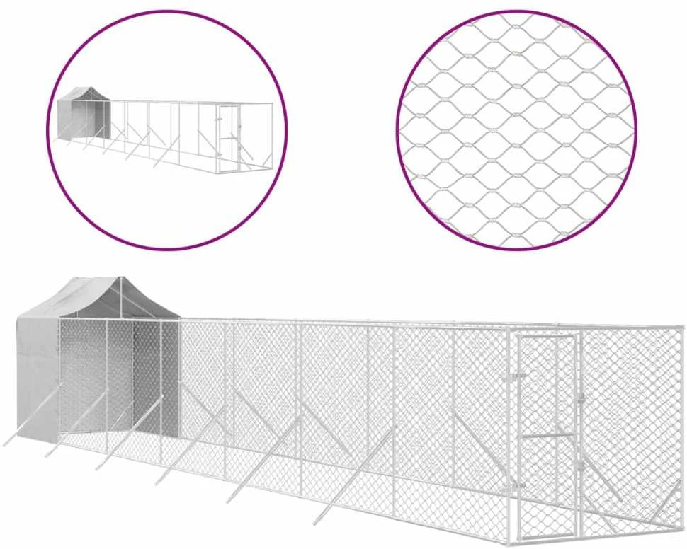 Lauko voljeras šunims su stogu, sidabrinis, 2x14x2,5m, plienas