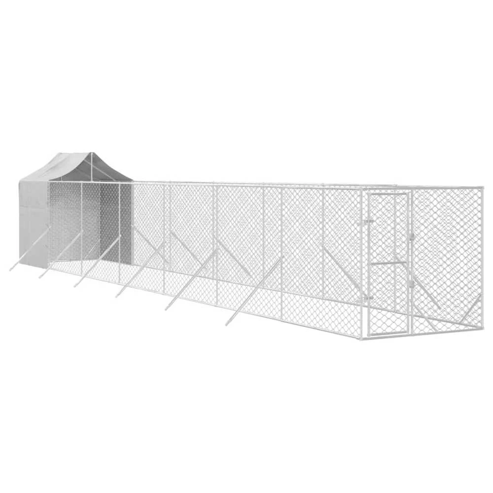 Lauko voljeras šunims su stogu, sidabrinis, 2x14x2,5m, plienas
