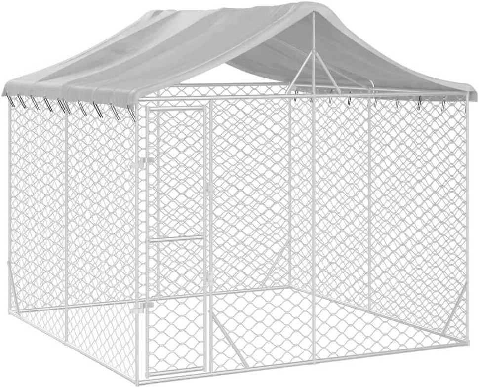 Lauko voljeras šunims su stogu, sidabrinis, 3x3x2,5m, plienas
