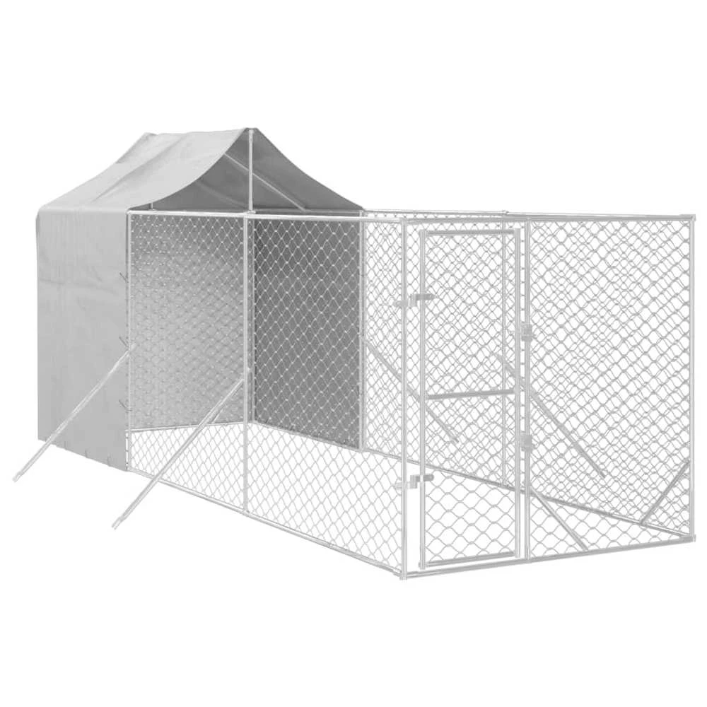 Lauko voljeras šunims su stogu, sidabrinis, 2x6x2,5m, plienas