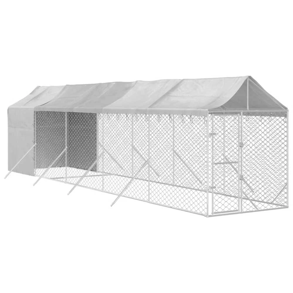 Lauko voljeras šunims su stogu, sidabrinis, 2x10x2,5m, plienas