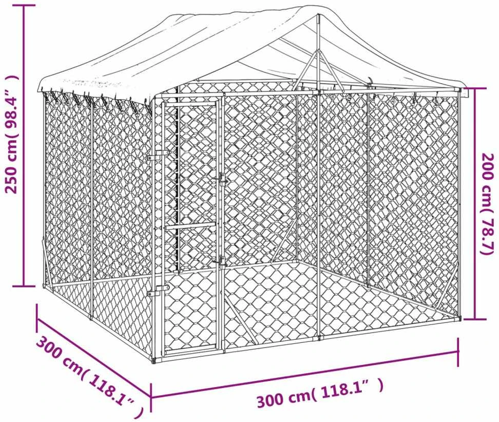 Lauko voljeras šunims su stogu, sidabrinis, 3x3x2,5m, plienas
