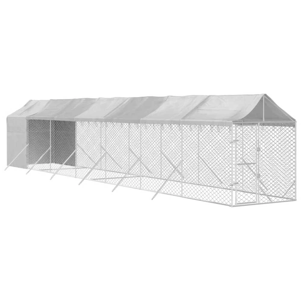 Lauko voljeras šunims su stogu, sidabrinis, 2x14x2,5m, plienas